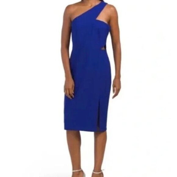 Aidan Mattox Blue One-Shoulder Midi Dress - Picture 1 of 9